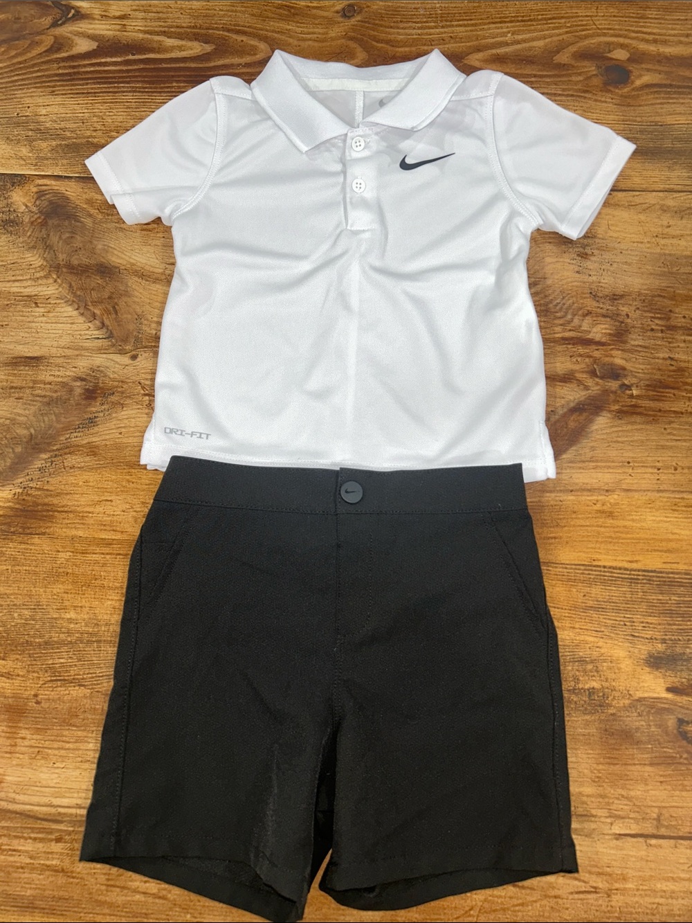 2T Nike White Short-Sleeve Dri-FIT Polo with Matching Black Shorts